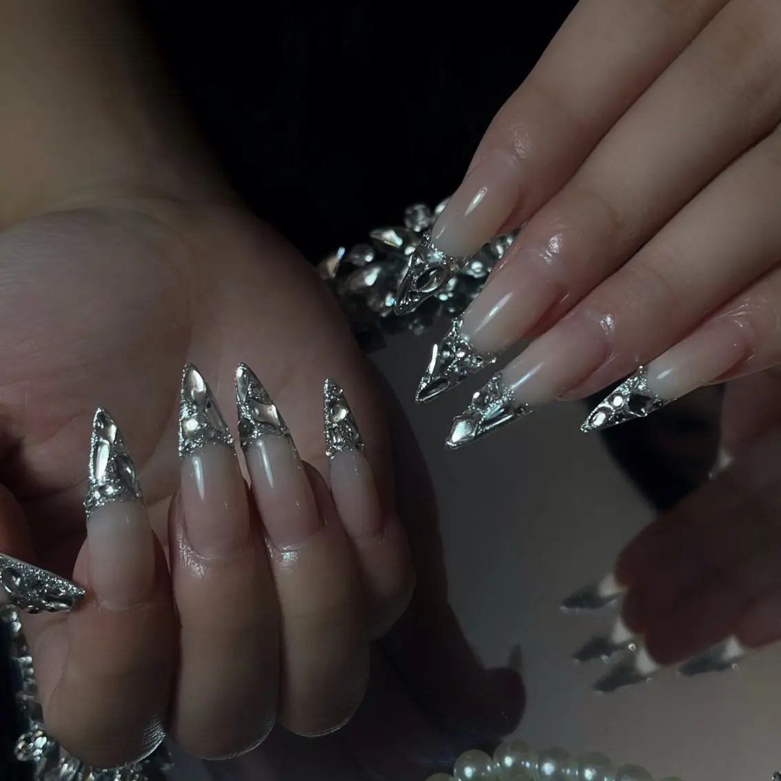 ネイル オーロラネイル 長さ出し フラッシュネイル フレンチネイル ジェルネイル ハンドネイル ハンドケア CiCi NailSalonのネイルデザイン