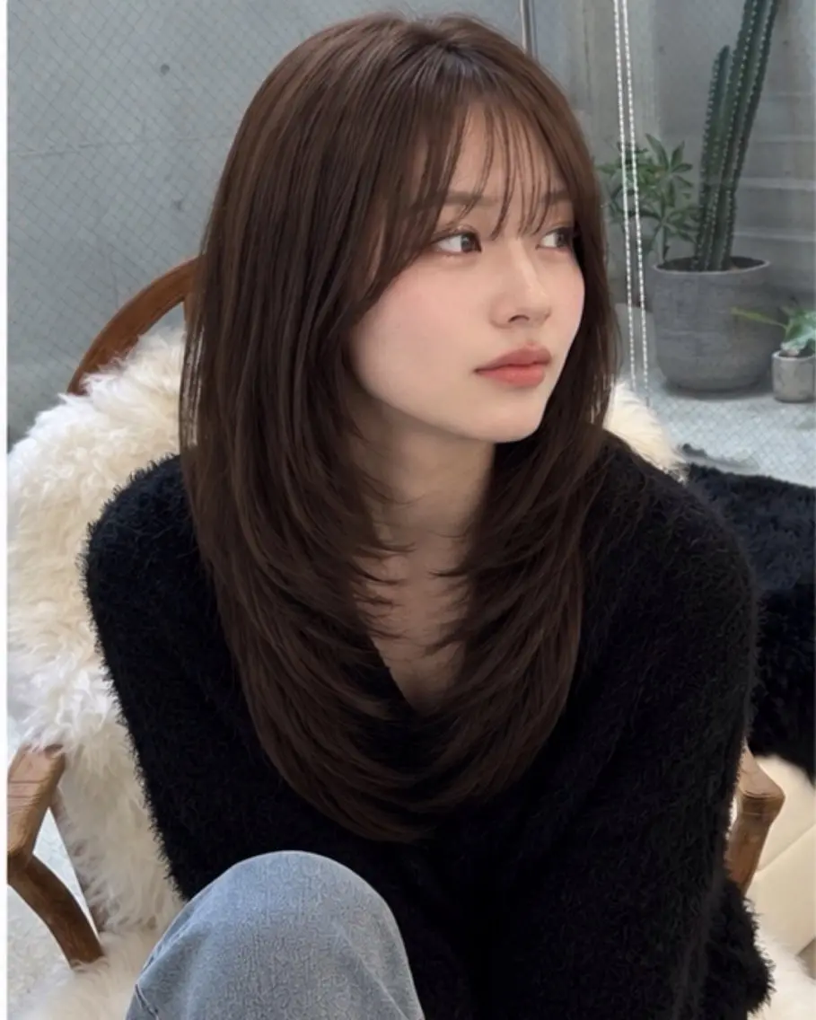ロング ハッシュカット 韓国風ヘア レイヤーカット トリートメント カット pia 薬院のヘアスタイル