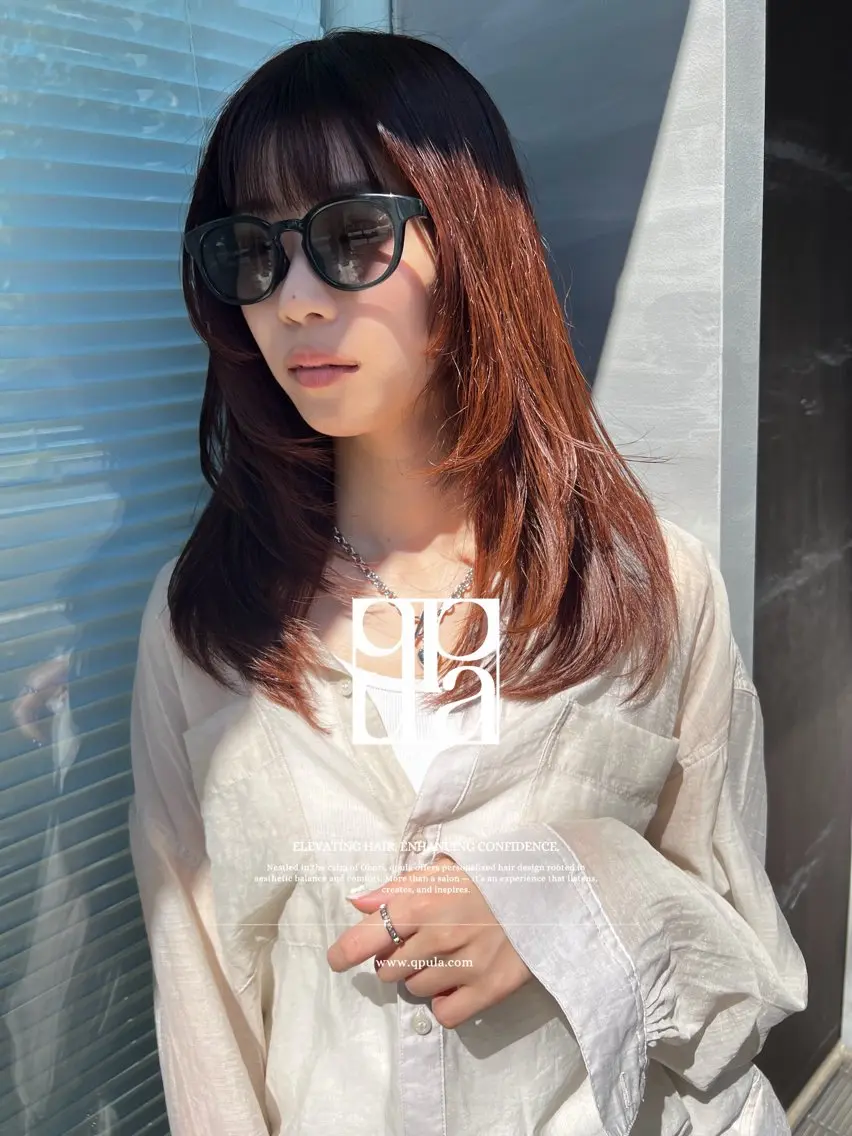 ロング カラー ブラウンカラー オレンジ オレンジブラウン レイヤーカット カット ヘアカラー トリートメント 城 慎太郎のヘアスタイル