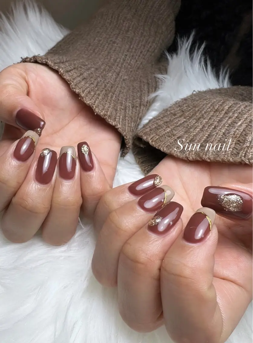 ネイル ブラウン ハンドネイル フットネイル Sun nail ...ayaのネイルデザイン