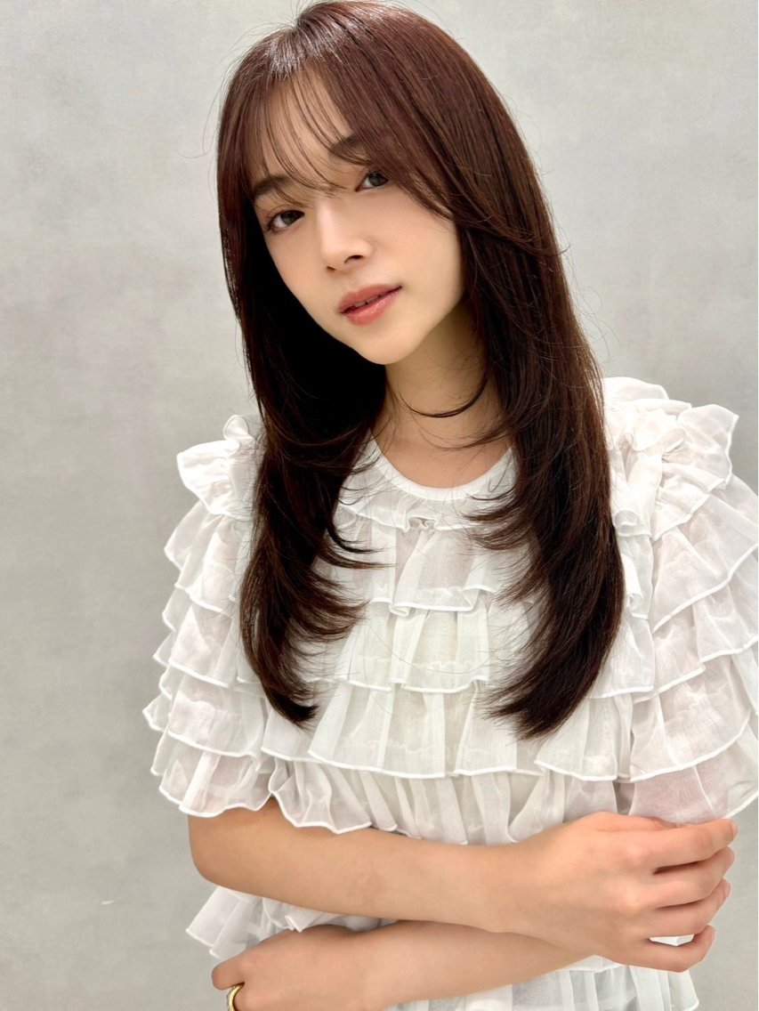 ロング カラー ヘアアレンジ 顔周りカット 韓国風ヘア レイヤーカット 小顔カット カット ヘアカラー ✨レイヤー/ 透明感カラー✨冨永剛のヘアスタイル
