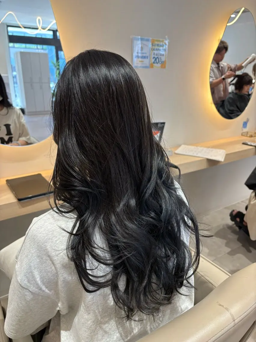 ロング カラー 黒髪 ブルーカラー ブルーブラック レイヤーカット カット ヘアカラー レイヤー/透明感/髪 質改善/メンズ/佐藤のヘアスタイル