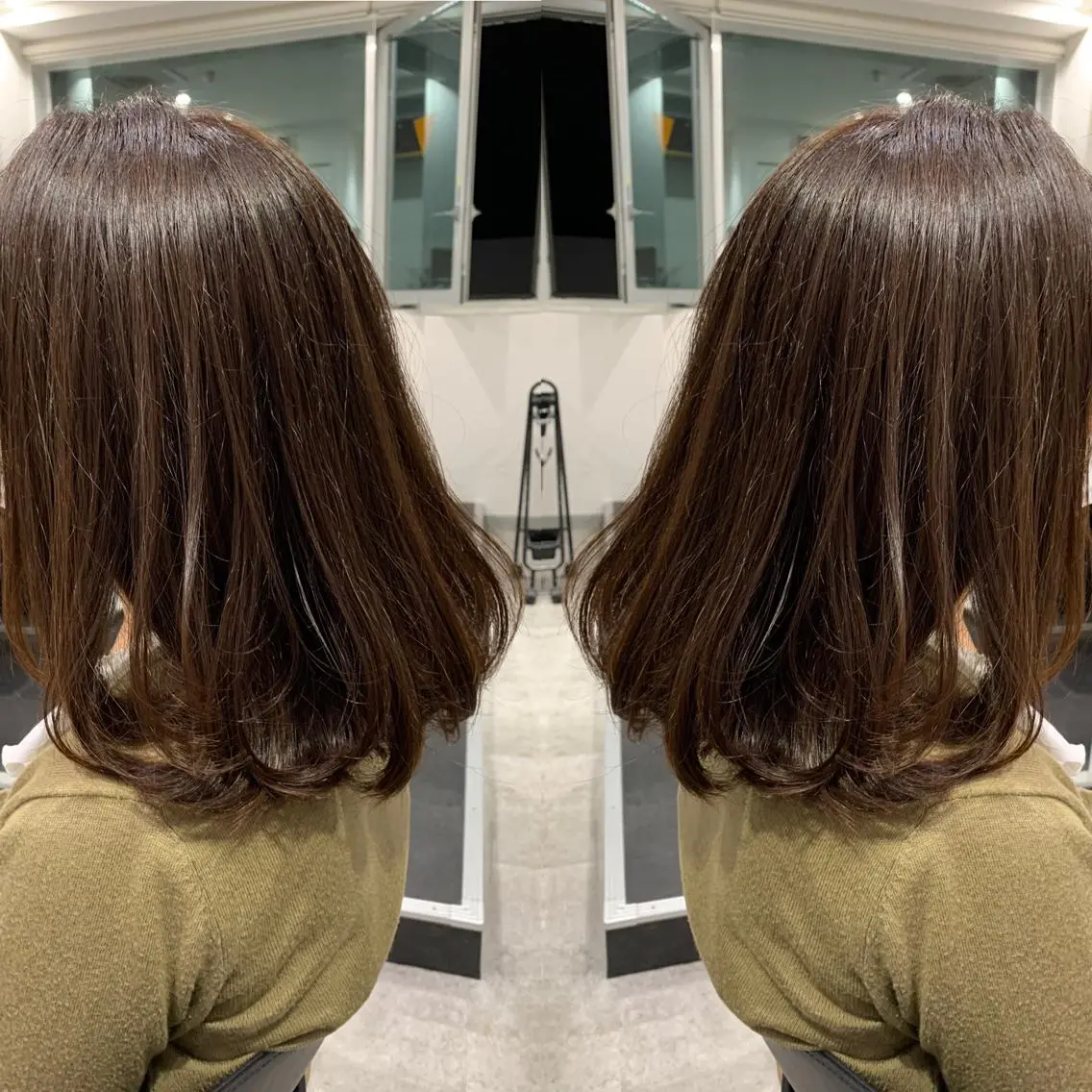 ミディアム カラー アッシュ バレイヤージュ ベージュカラー ブロンド ブルーカラー レイヤーカット/ 艶カラー/RYOMAのヘアスタイル