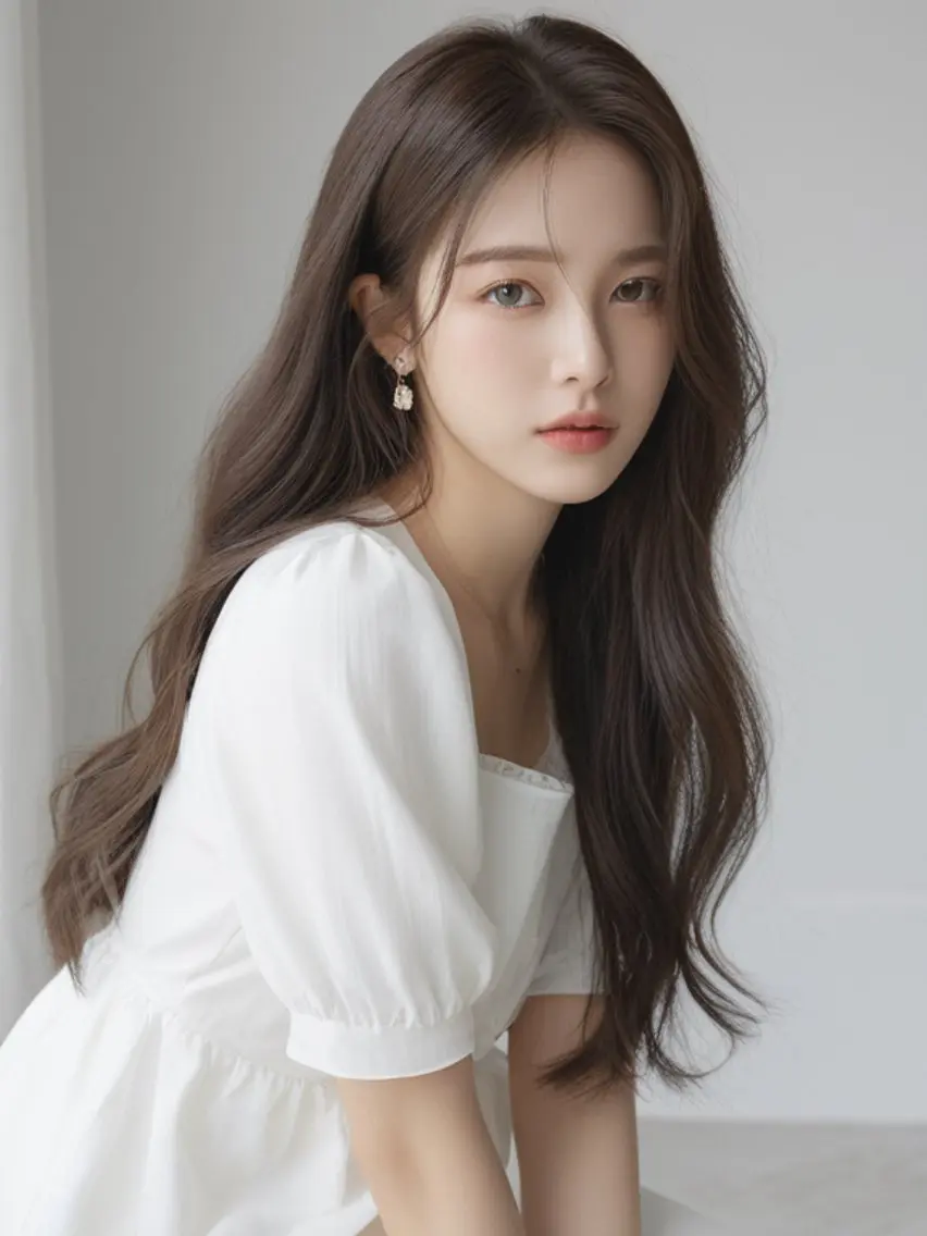 ロング くびれヘア 韓国風ヘア レイヤーカット シースルーバング カット ヘアカラー トリートメント 新宿/韓国レイヤー/ 顔まわり透明感カラーのヘアスタイル
