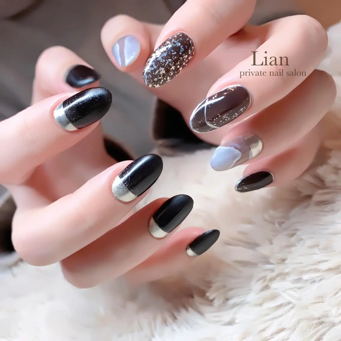 ネイル ブラウン キラキラネイル マットネイル ミラーネイル ニュアンスネイル nailsalon Lenoaのネイルデザイン