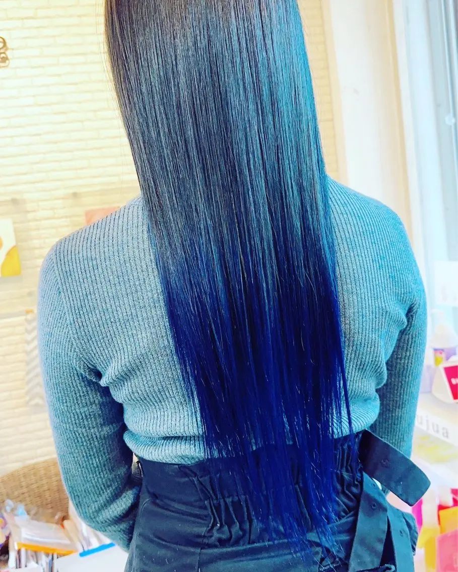 ロング カラー ブリーチ ブルーカラー 髪質改善 トリートメント Bikami Salon YMのヘアスタイル