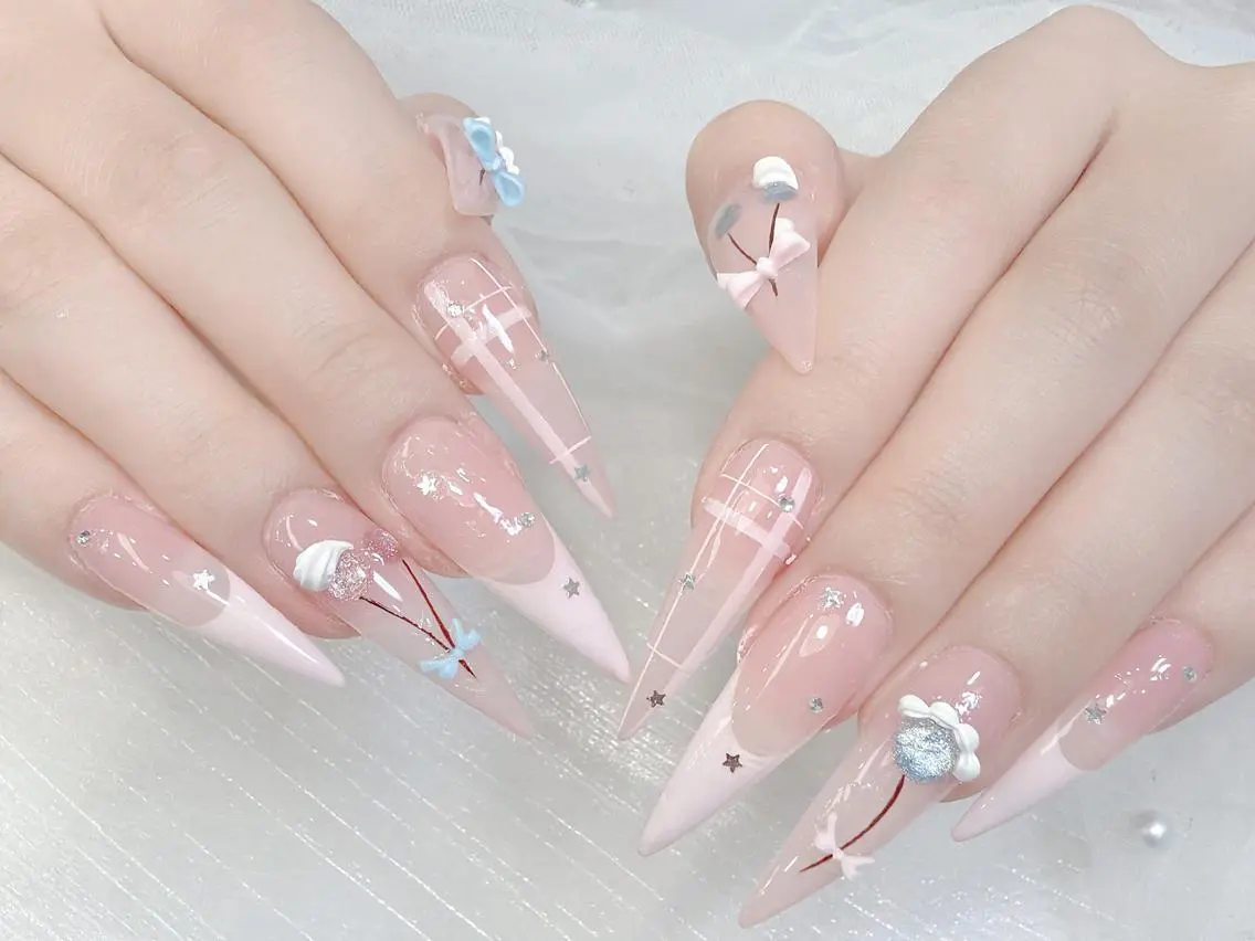 ネイル 成人式 大理石ネイル(マーブル) リボン 夏ネイル ネイルチップ ハンドネイル Mi Na Nail Salonのネイルデザイン