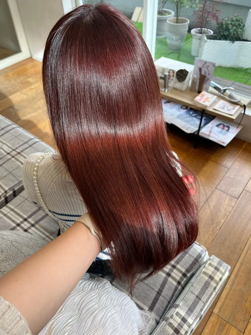 ミディアム カラー レッドカラー ヘアカラー 暖色カラー/ダブル カラー/名古屋/辻のヘアスタイル