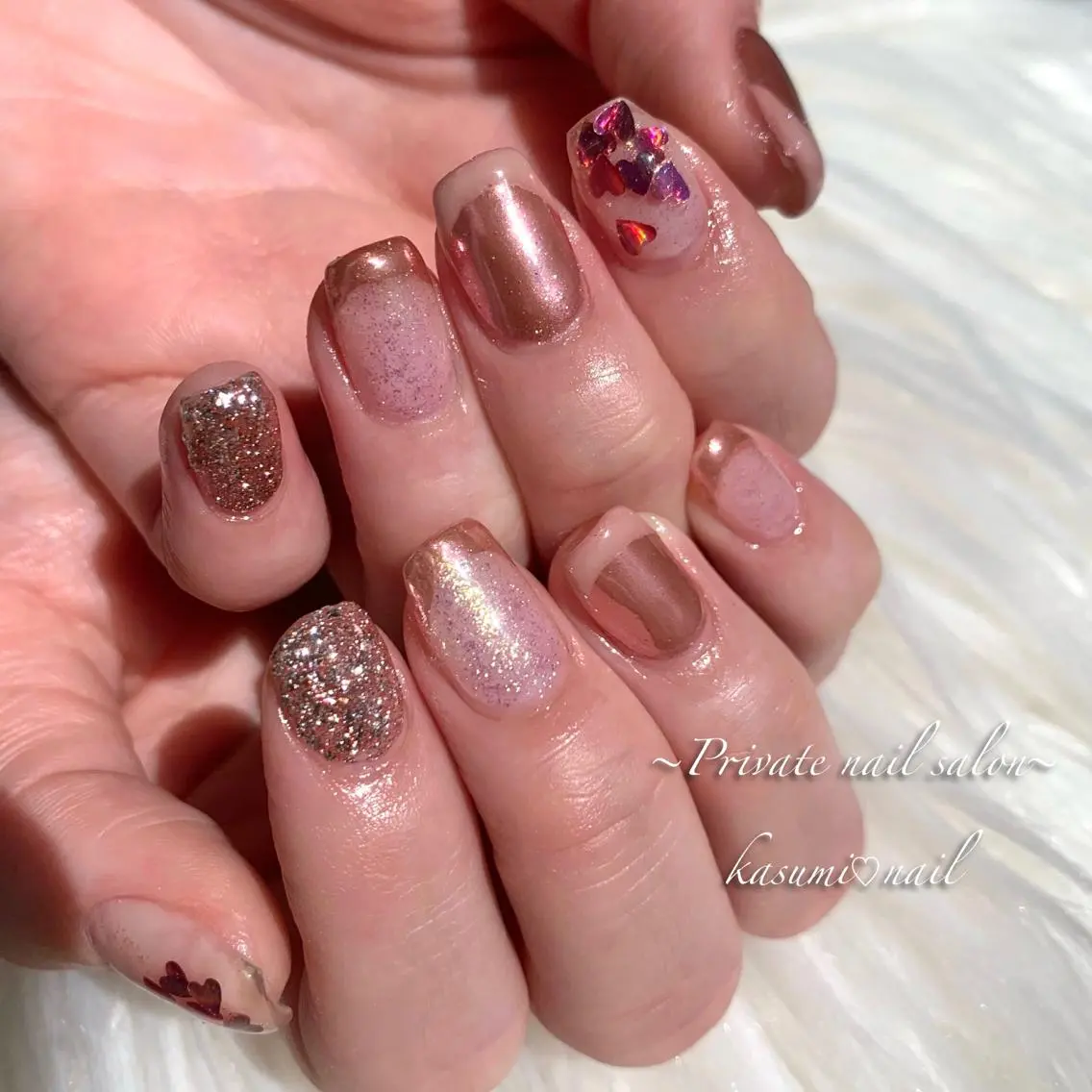 ネイル アートネイル ラメ(グリッター) マグネットネイル ミラーネイル 持ち込み KASUMI♡ Nailのネイルデザイン