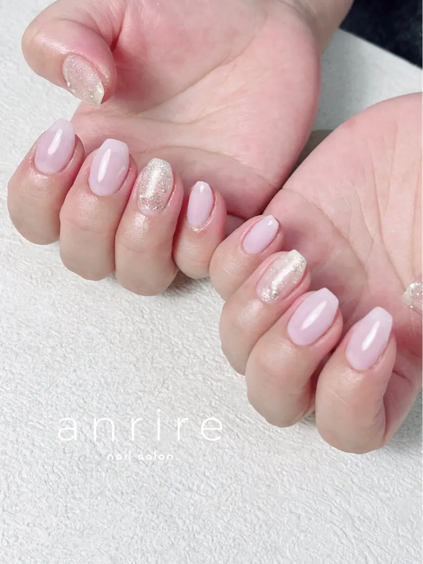 ネイル ブルー ジェルネイル ラメ(グリッター) パラジェル パープル ハンドネイル nailsalon anrireのネイルデザイン