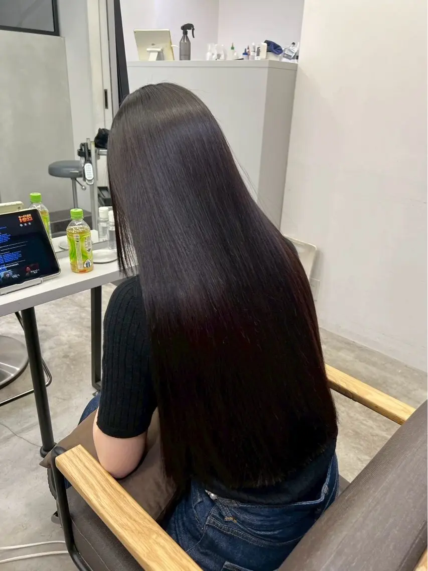 ロング パーマ 縮毛矯正 🍒モテ暖色カラー × うる艶✧ ゆなのヘアスタイル