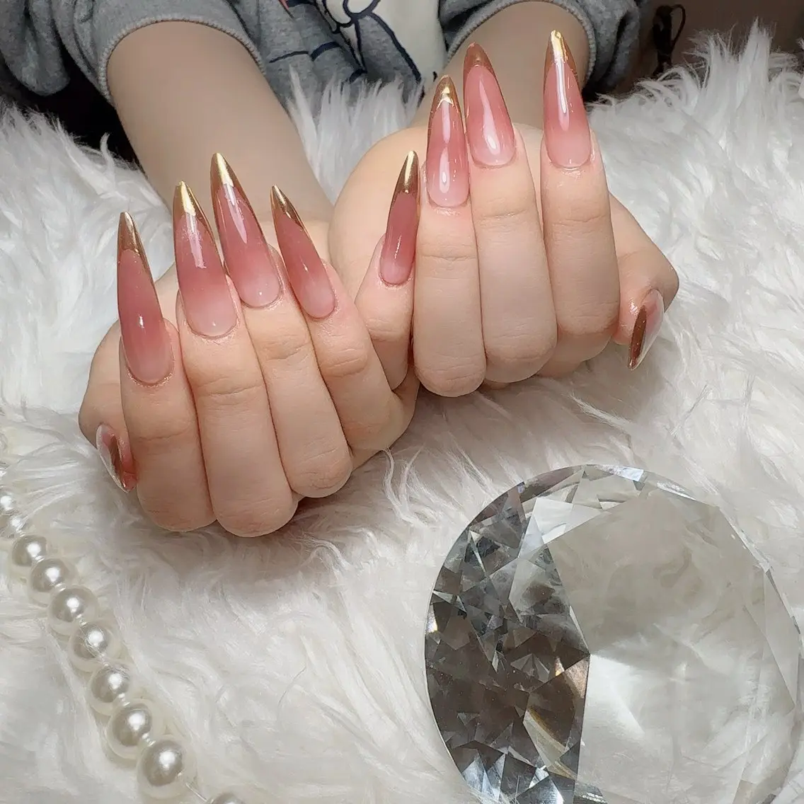 ネイル フレンチネイル グラデーション ロングネイル ミラーネイル スカルプネイル nail salon azuのネイルデザイン