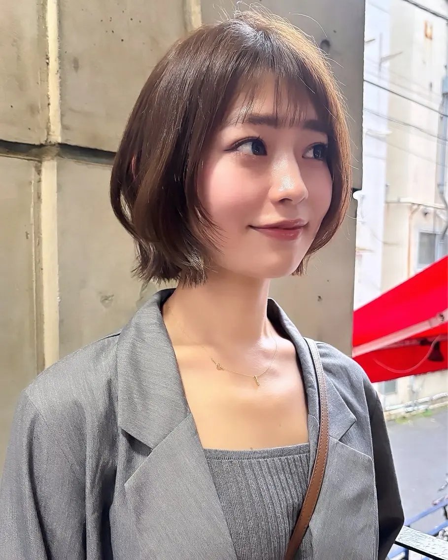 ショート カラー ブラウンカラー ボブ カット ヘアカラー トリートメント 結莉/ボブ/ 縮毛矯正のヘアスタイル