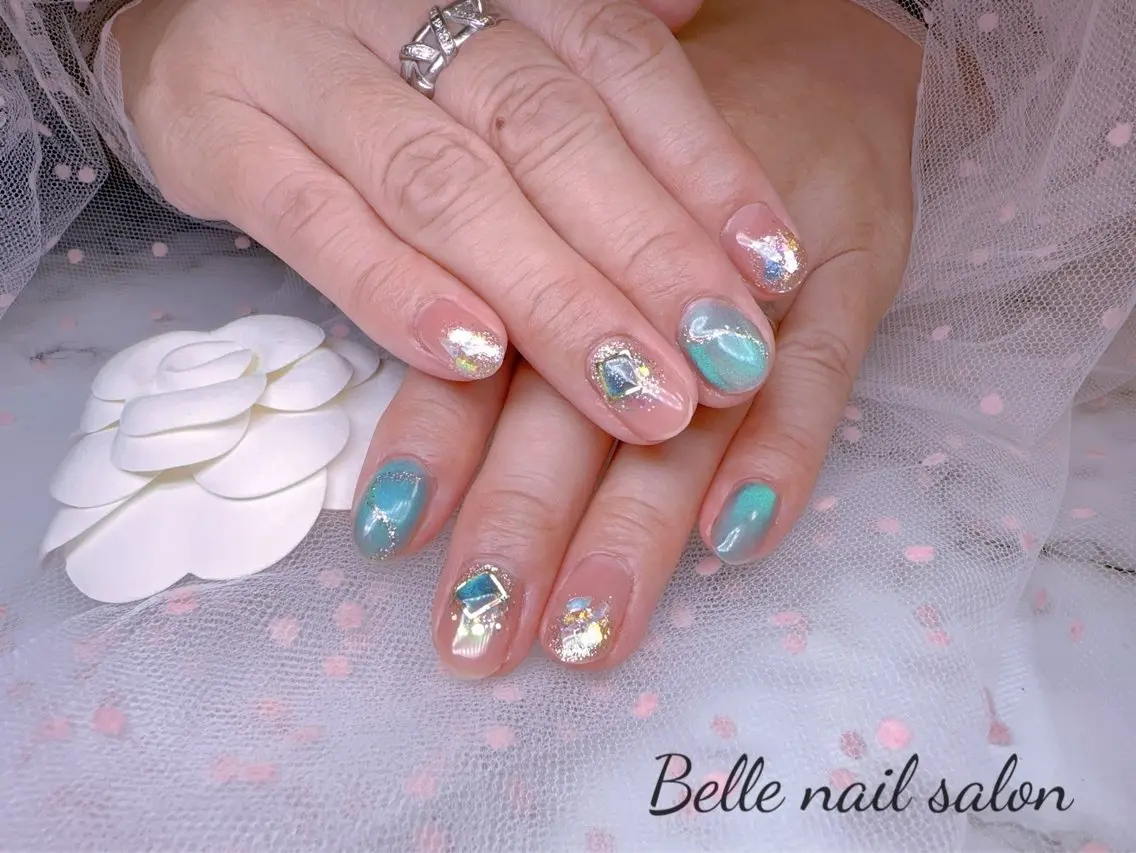 ネイル アートネイル オーロラネイル フットネイル 韓国ネイル ラメ(グリッター) Belle nail salon 新小岩のネイルデザイン