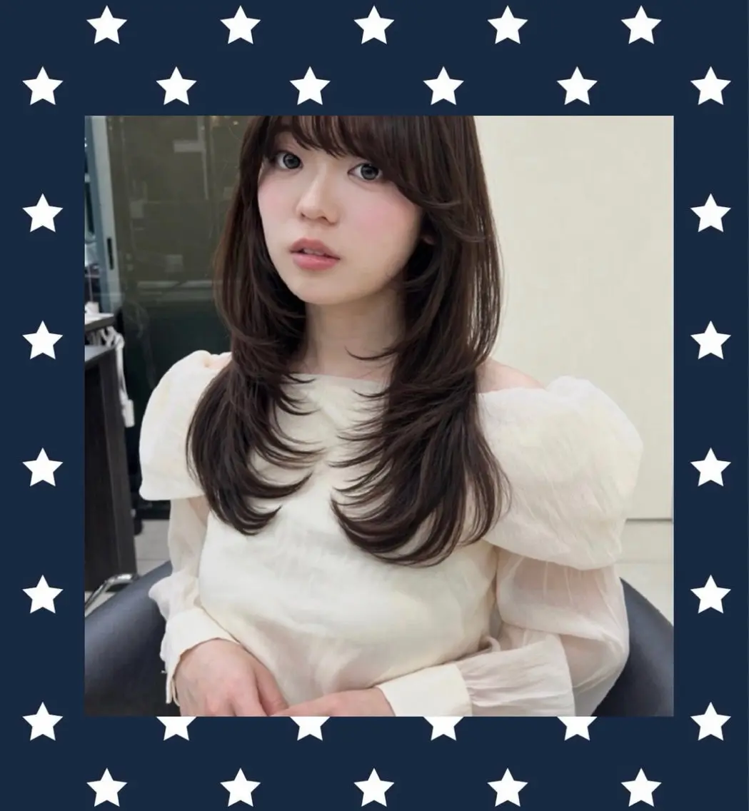 セミロング くびれヘア 韓国風ヘア レイヤーカット 小顔カット カット ゆあ🤎暖色系🍊 マツパ👀眉毛🌈のマツエク・マツパデザイン