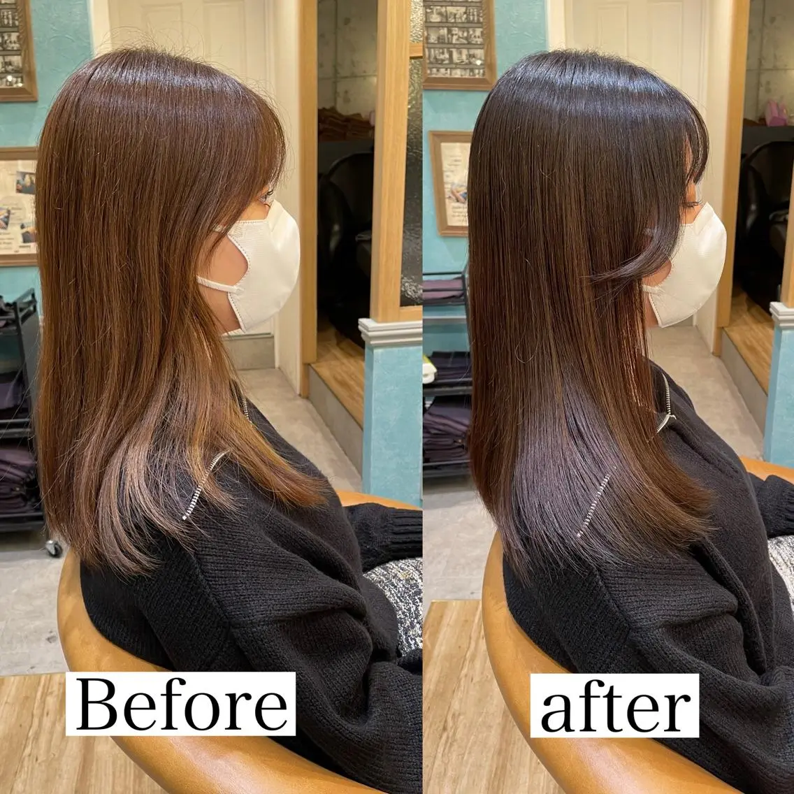 セミロング カット ヘアカラー 縮毛矯正 トリートメント 山本翔一郎 韓国顔周りレイヤーのヘアスタイル