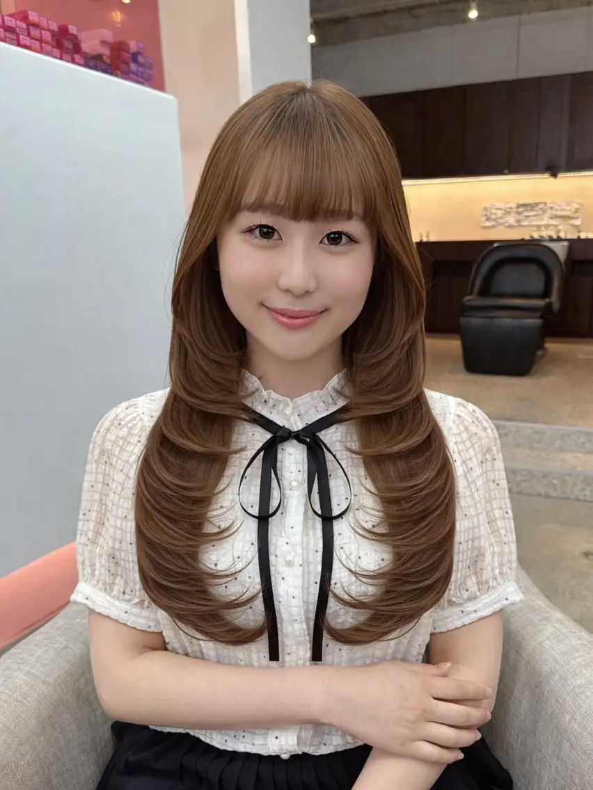 ロング レイヤーカット カット ヘアカラー レイヤー/ベージュ 🫧名古屋YURIのヘアスタイル