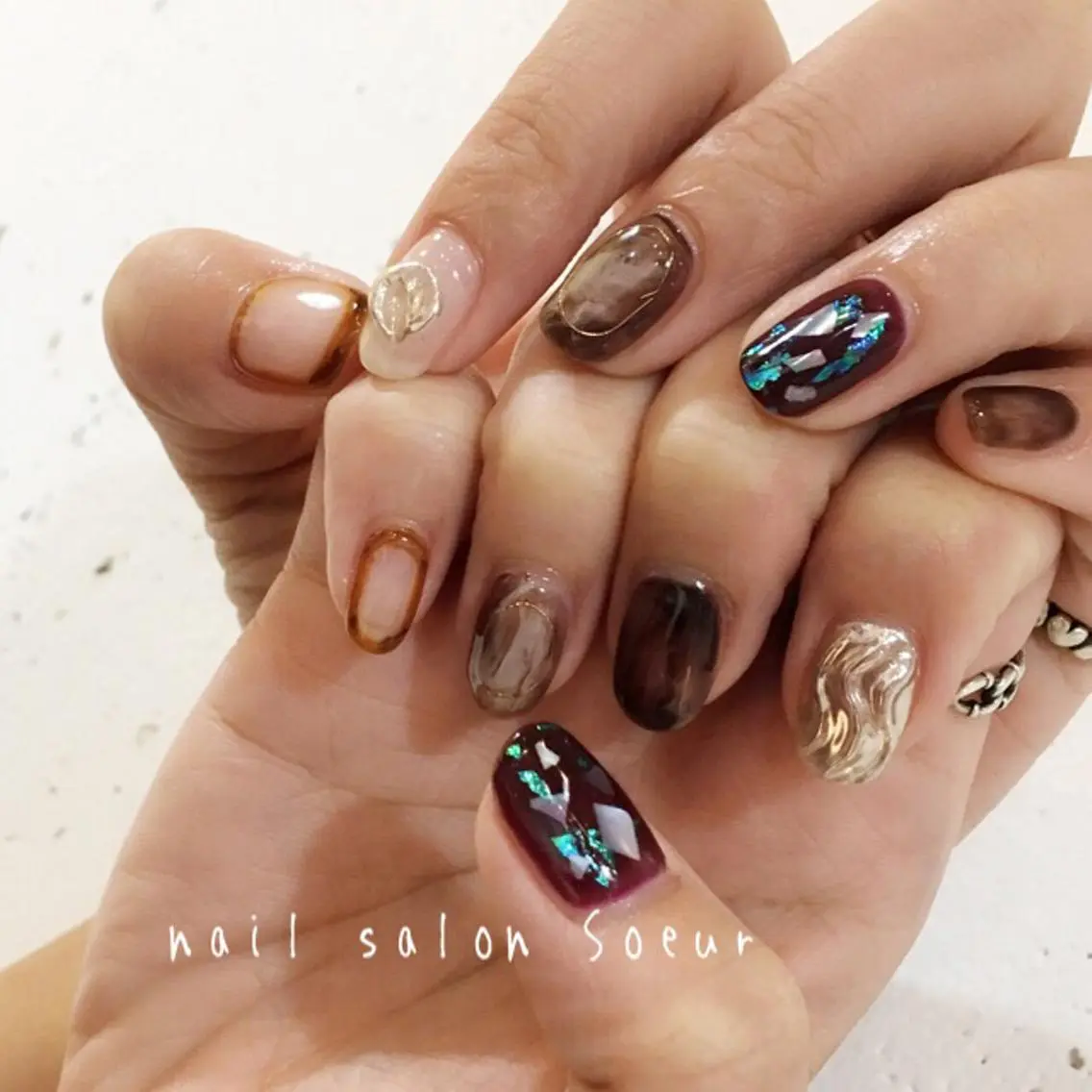 ネイル アートネイル 長さ出し ジェルネイル マットネイル ミラーネイル ハンドネイル nail salon Soeurのネイルデザイン