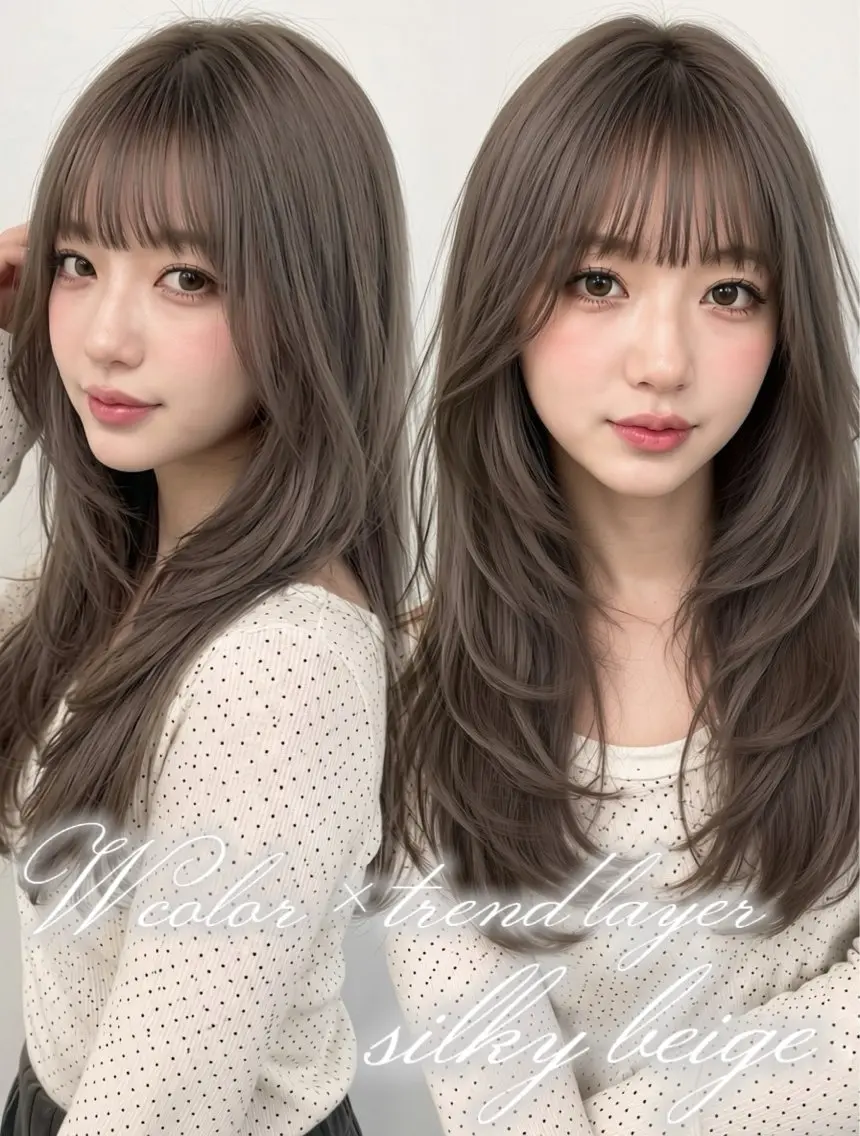 セミロング カラー ヘアアレンジ ヘアカラー トリートメント 🌿巴結生🌱大宮 ミルクティーベージュのヘアスタイル