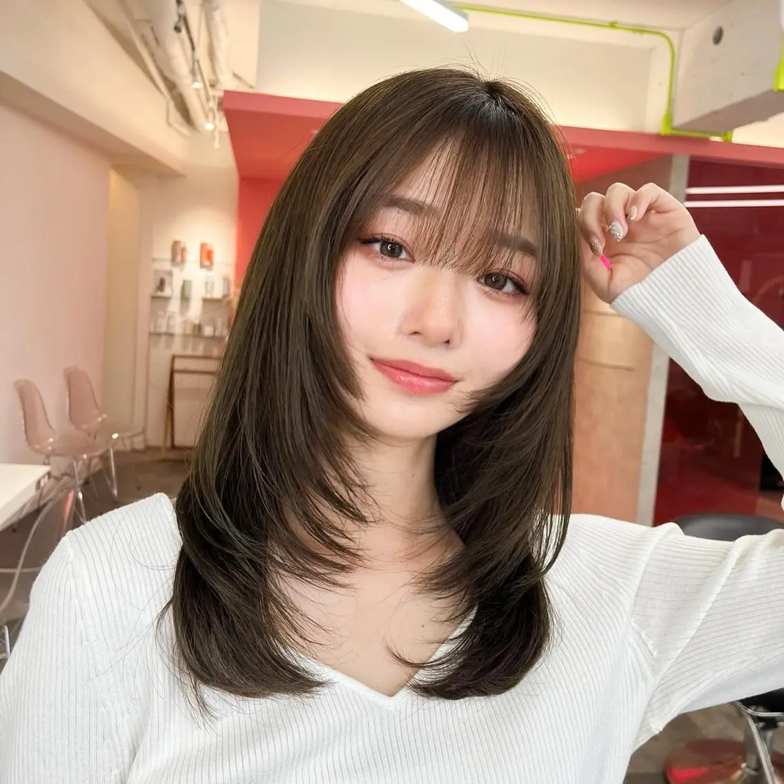 ミディアム カラー 山崎/ボブ縮毛矯正 レイヤー髪質改善のヘアスタイル