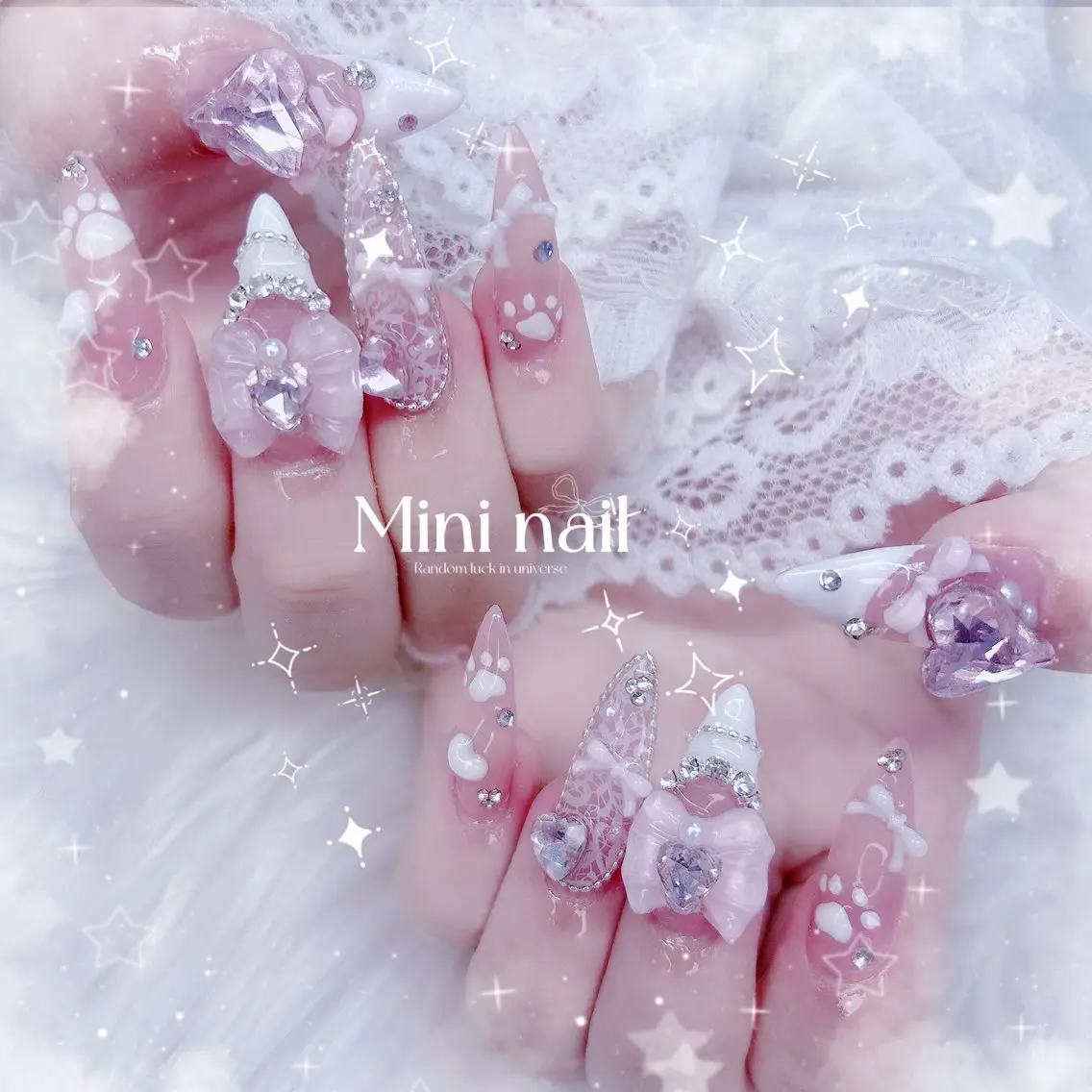 ネイル クリアネイル レース ロングネイル ハンドネイル ハンドケア mini nailのネイルデザイン