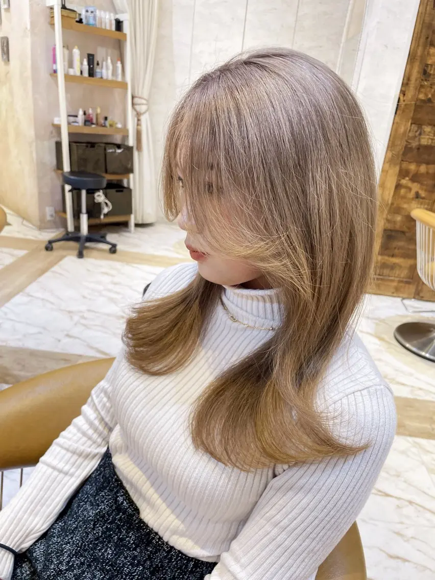 セミロング カラー ブリーチなし 透明感カラー/艶髪のヘアスタイル