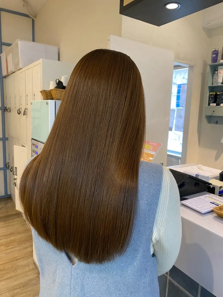 ロング ピンクブラウン 縮毛矯正 N°+aero 😊れいか😊のヘアスタイル