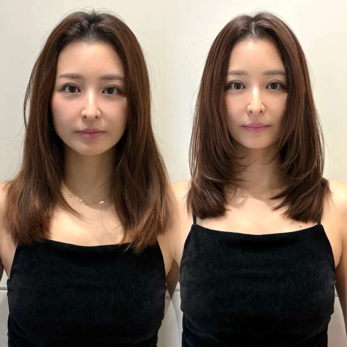 ミディアム カラー カット ヘアカラー 新宿/レイヤーカット 髪質改善/小顔見せのヘアスタイル