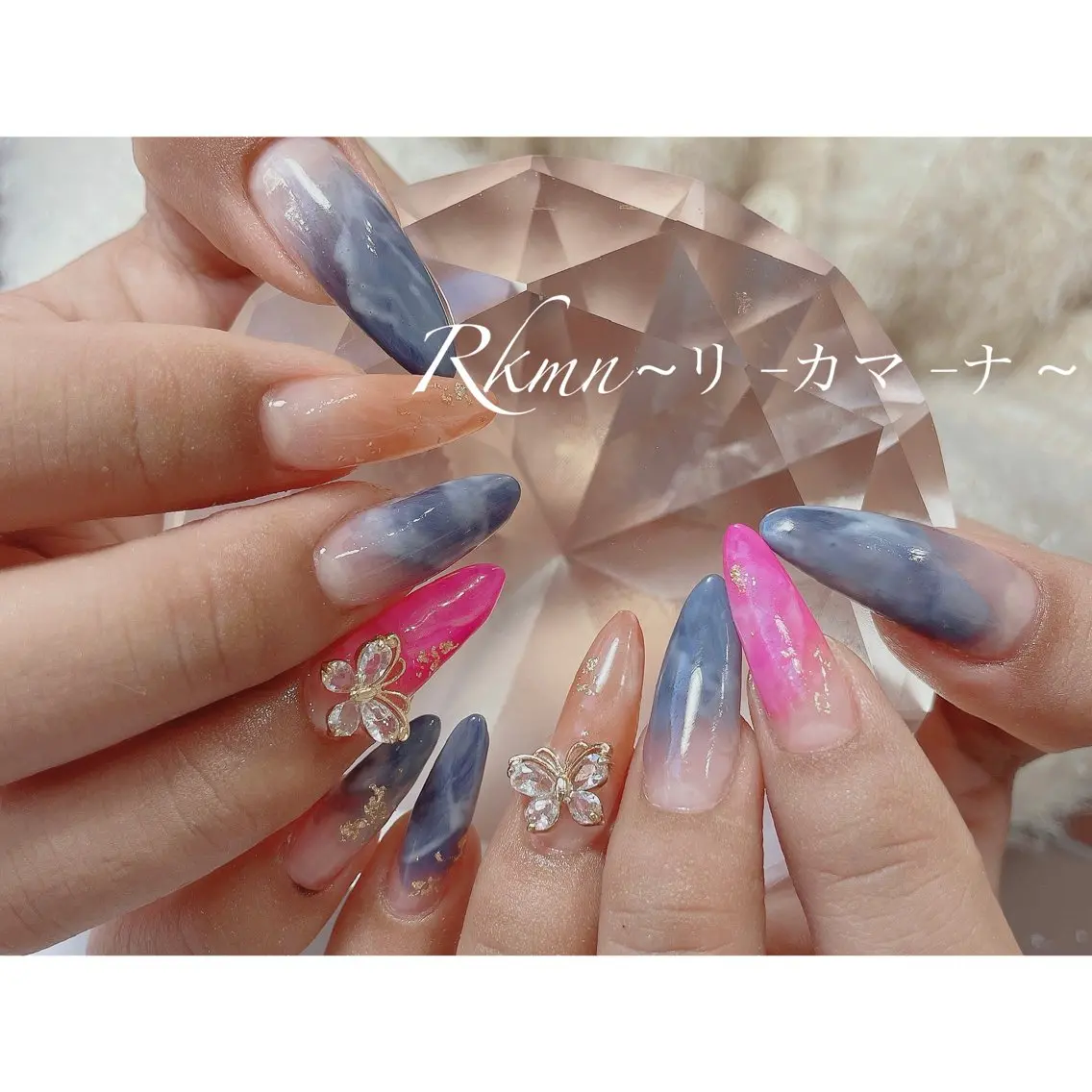 ネイル アートネイル ブルー ニュアンスネイル オレンジ ピンク ハンドネイル フットネイル ハンドケア Rkmn ~リ-カマ-ナ~のネイルデザイン