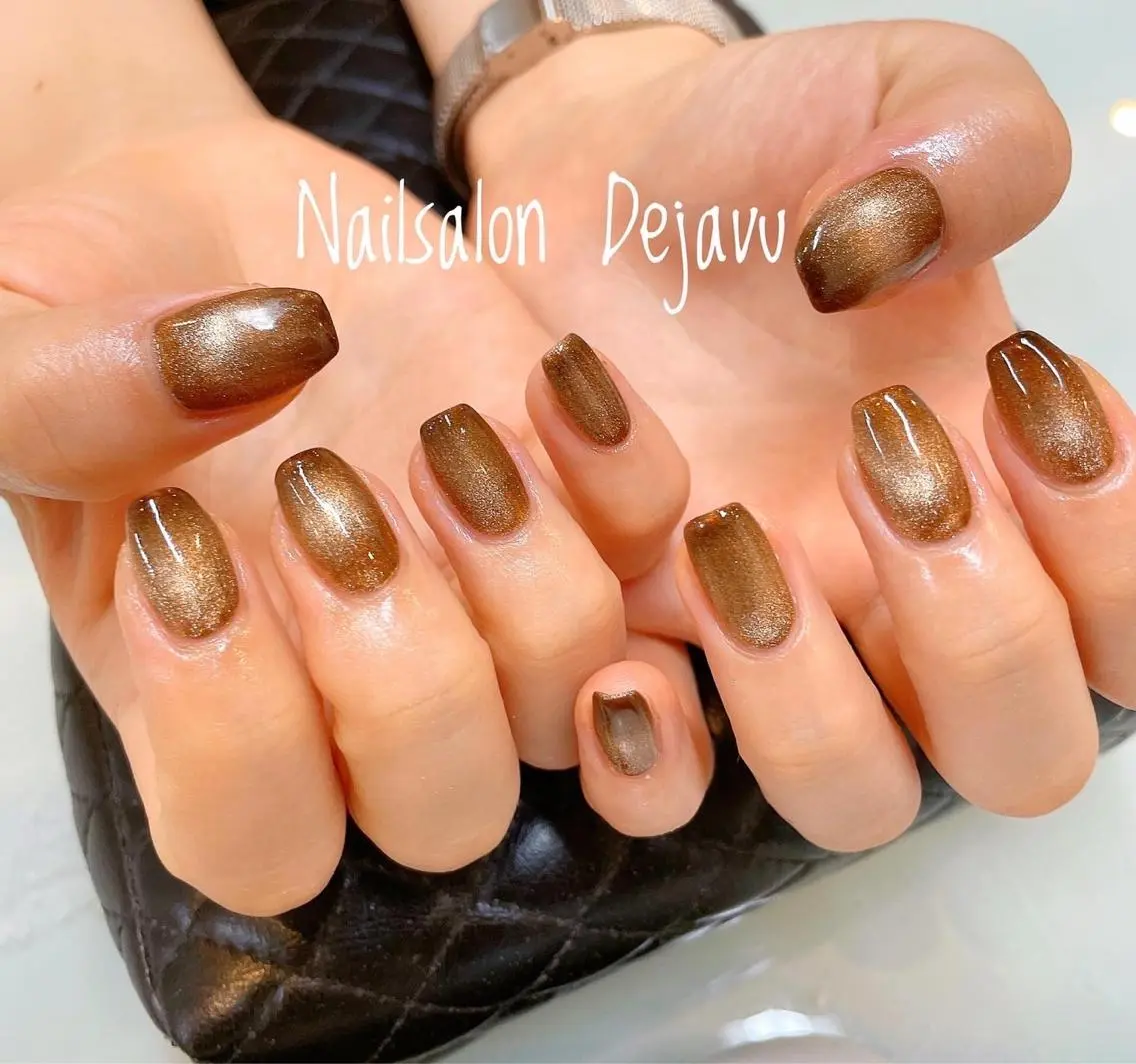 ネイル アートネイル ブラウン ジェルネイル ラメ(グリッター) マグネットネイル ハンドネイル Nailsalon Dejavuのネイルデザイン