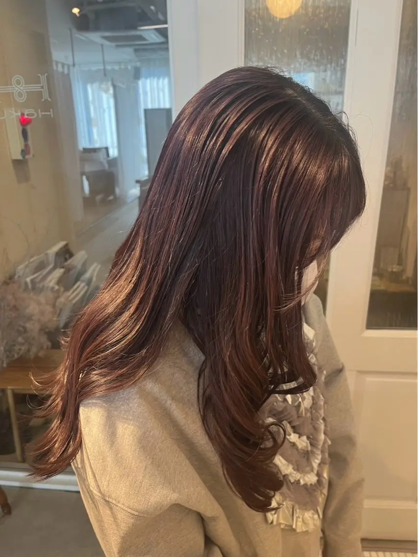 ロング カラー ブラウンカラー ピンクカラー ピンクブラウン ロング トリートメント ヘアカラー トリートメント rina/似合わせ/ 透明感/髪質改善のヘアスタイル