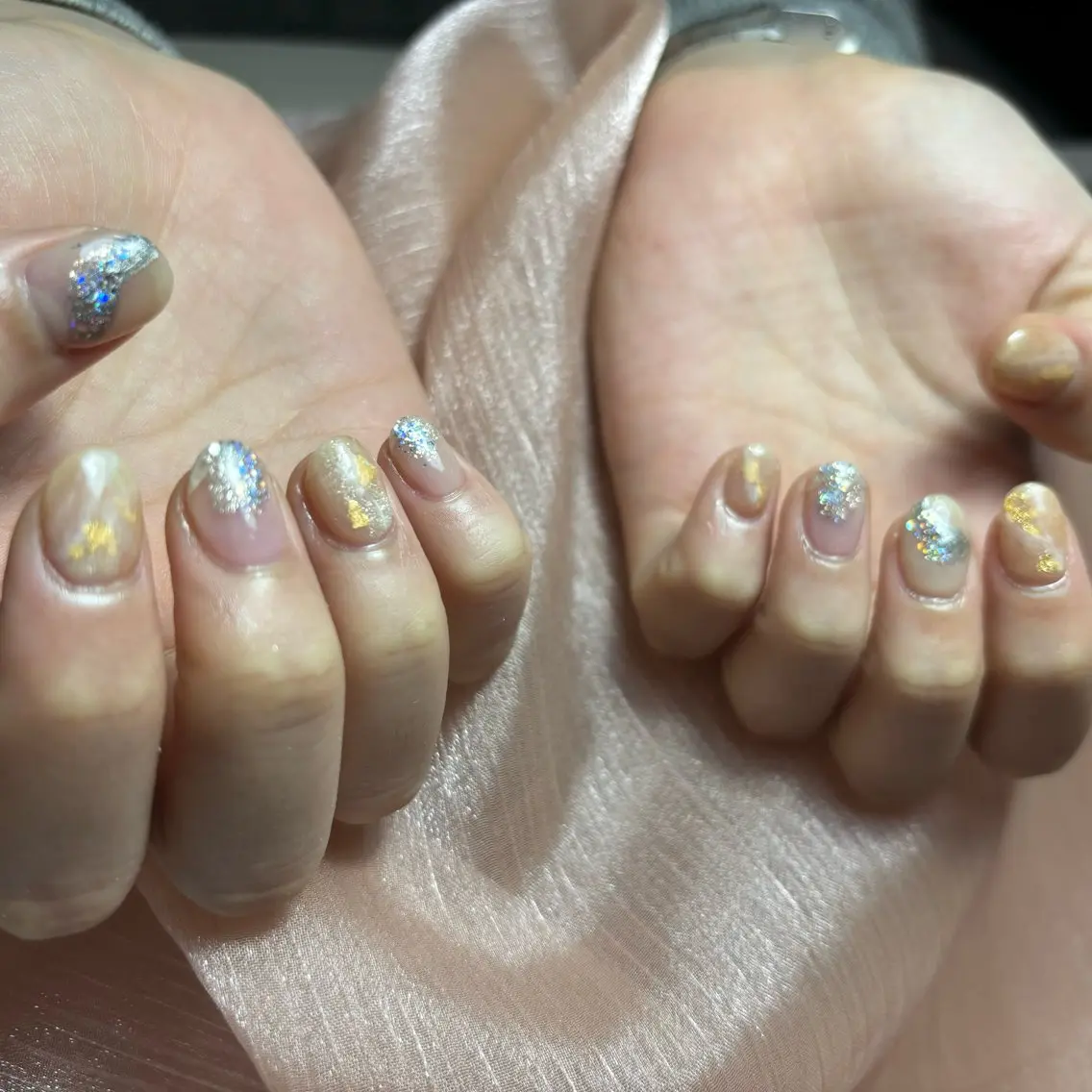 ネイル クリアネイル ラメ(グリッター) 大理石ネイル(マーブル) ニュアンスネイル BeautifulA 🌈🍭💜のネイルデザイン