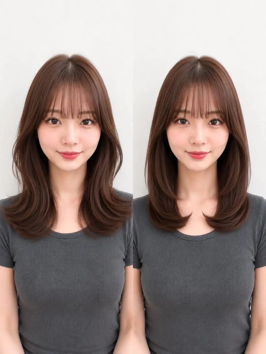 セミロング カット ヘアカラー トリートメント 顔周り/くびれヘア 韓国ヘア💕風間るなのヘアスタイル