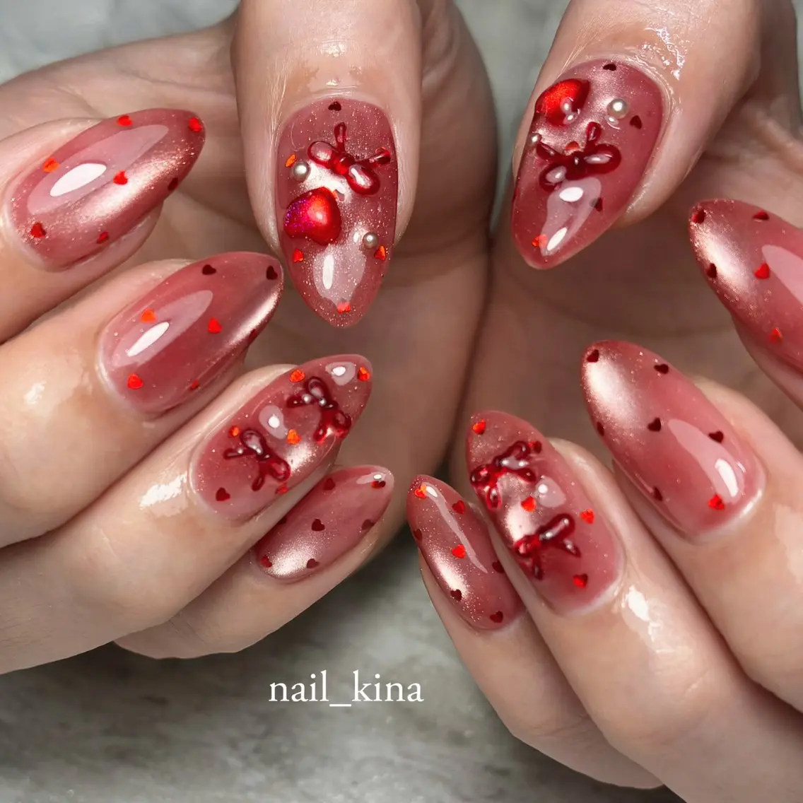 ネイル ジェルネイル マグネットネイル パラジェル 夏ネイル ハンドネイル nail_ kinaのネイルデザイン