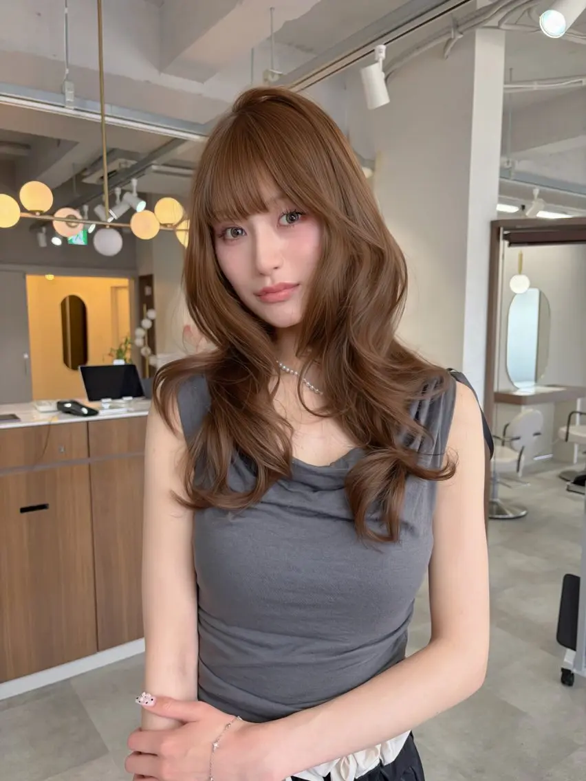 ロング カラー ベージュカラー ヘーゼル レイヤーカット カット ヘアカラー トリートメント 藤野 結衣のヘアスタイル