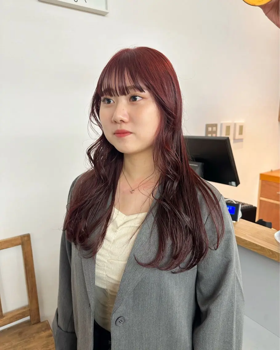 ロング カラー ブリーチ ボルドーカラー ヘアカラー SAKURA/ CIEL福岡のヘアスタイル