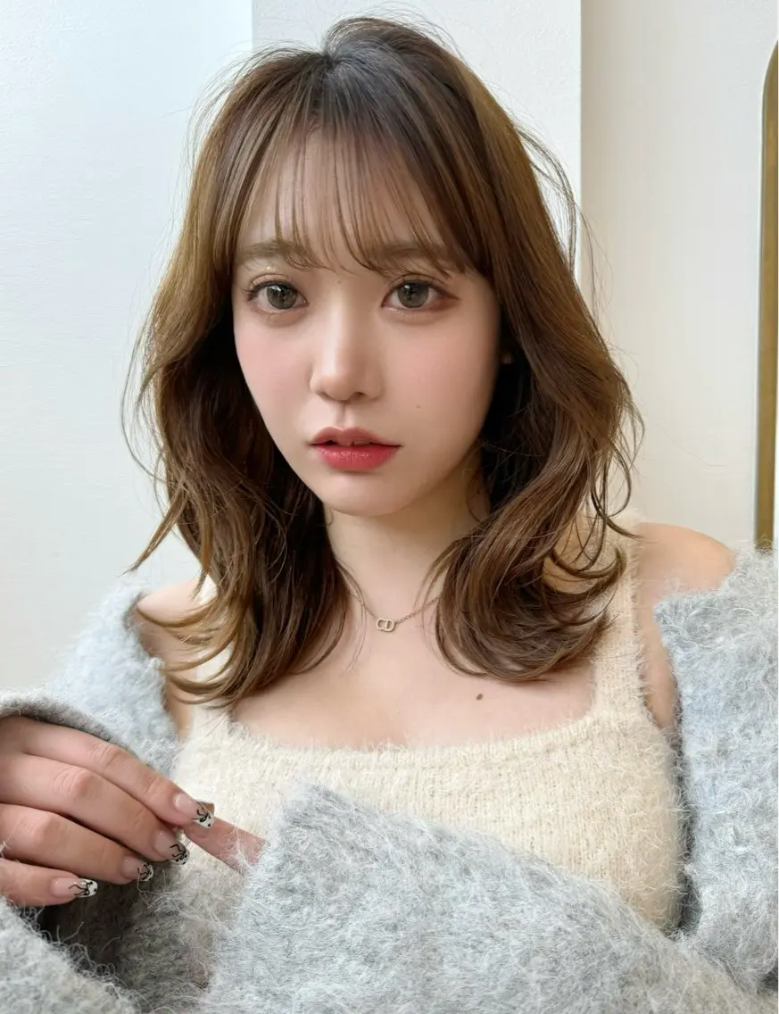 ミディアム カラー カット ヘアカラー トリートメント レイヤーカット /透明感カラー西田のヘアスタイル