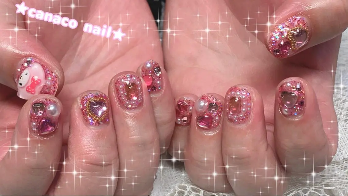 ネイル アートネイル ジェルネイル パラジェル ピンク ストーンネイル ハンドネイル ハンドケア ベテランネイル cnc nailのネイルデザイン