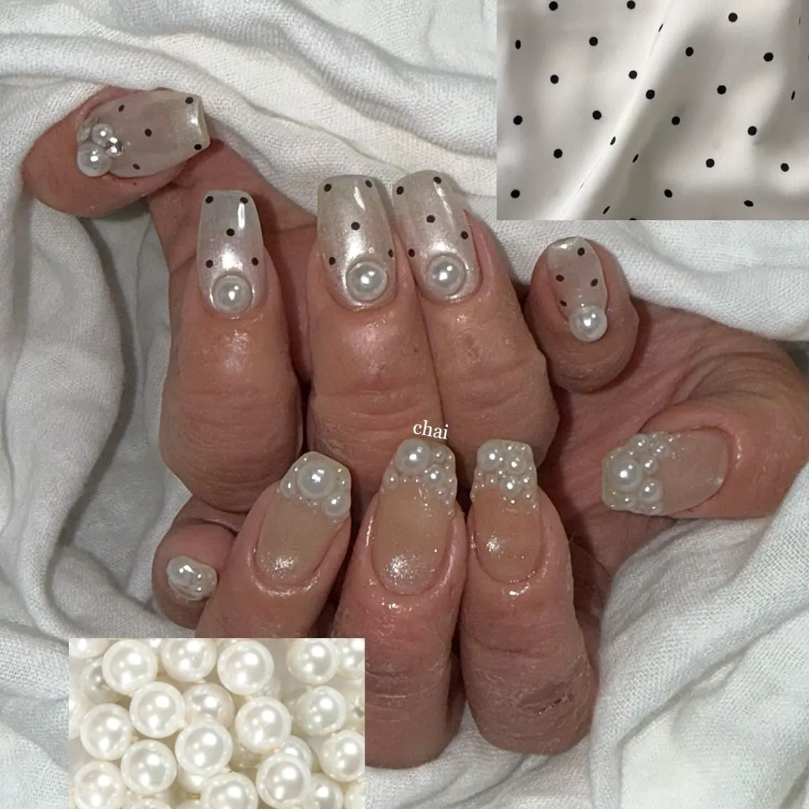 ネイル ドット フレンチネイル ハンドネイル chai nail + eye📍鶴橋のネイルデザイン