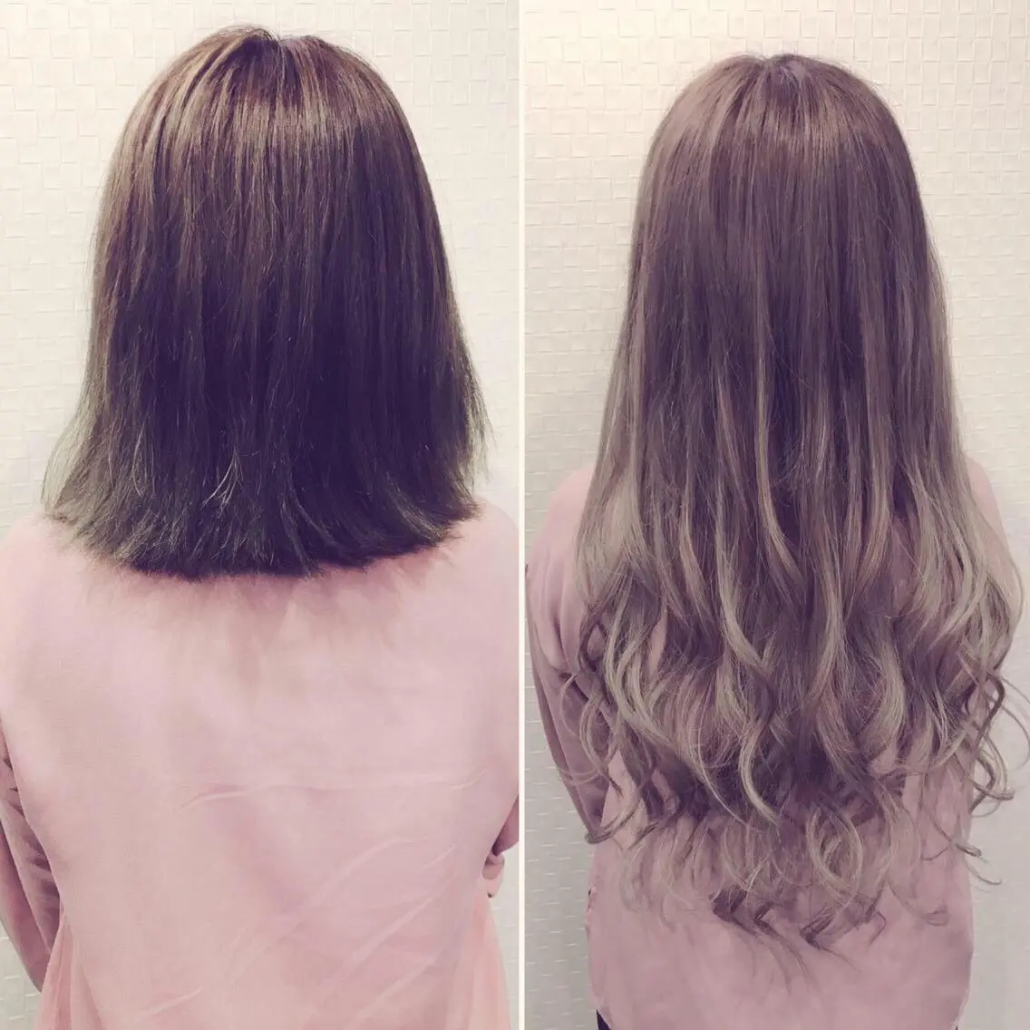 セミロング カラー パーマ 大阪レミーエクステ チビ編み込みのヘアスタイル