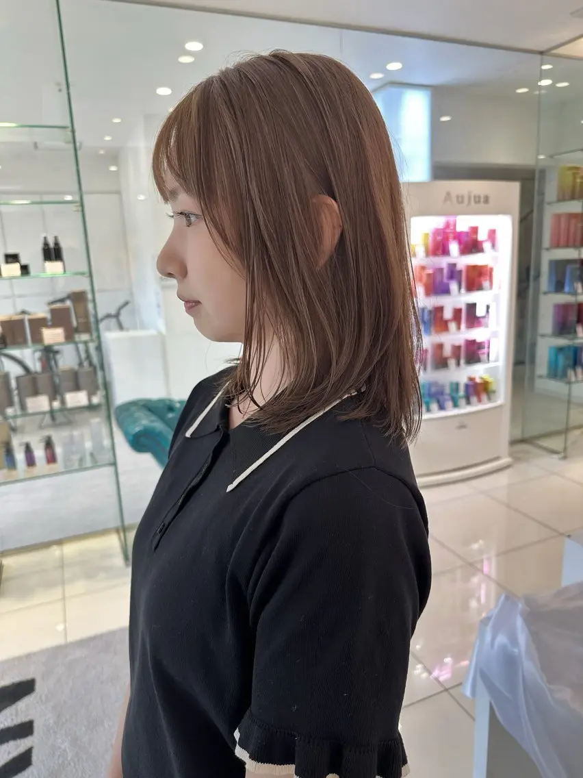 ミディアム カラー ブリーチ 透明感カラー グレージュ ハイトーンカラー ブリーチなしカラー カット ヘアカラー トリートメント 田中 あかねのヘアスタイル