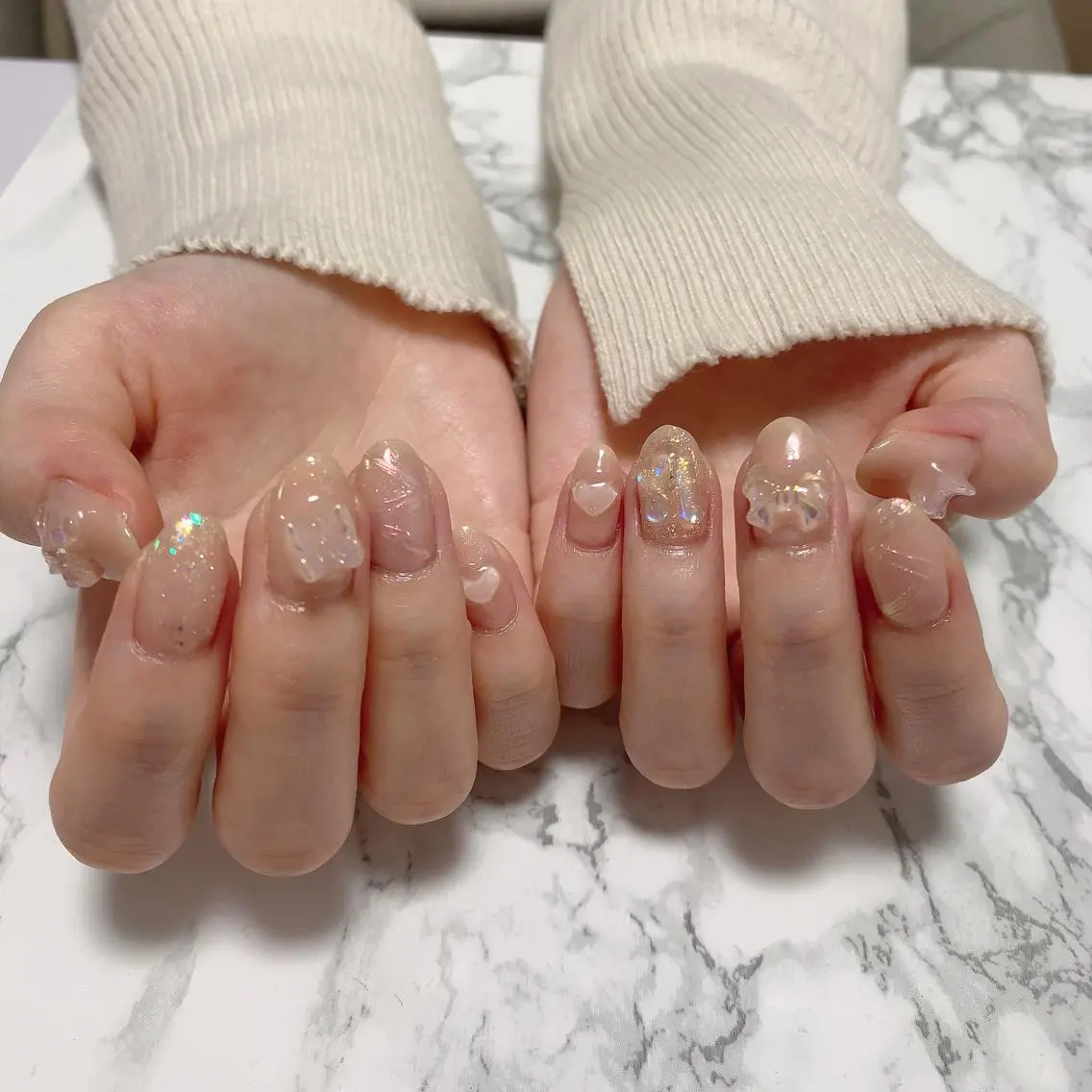 ネイル ハンドネイル はな💎ネイル ワンホン、長さ出しのネイルデザイン