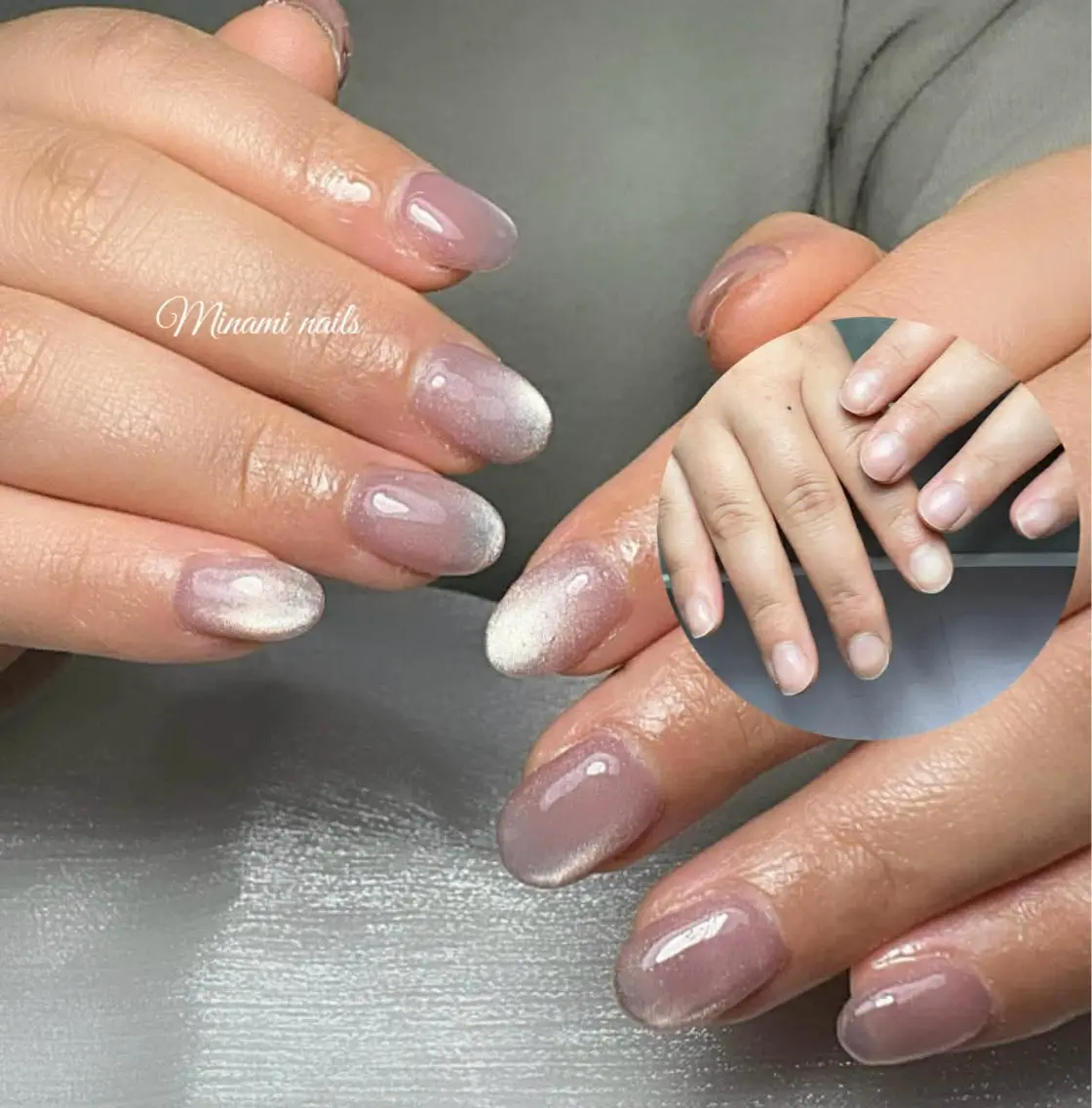 ネイル アートネイル オーロラネイル 長さ出し ジェルネイル ガーリー Minami Nailsのネイルデザイン