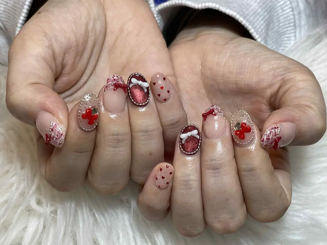 ネイル キラキラネイル マグネットネイル ミラーネイル ピンク 春ネイル ハンドネイル RAMU Nail 恵比寿店のネイルデザイン