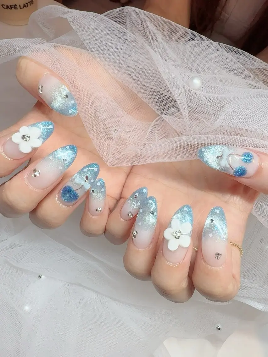 ネイル ブルー マグネットネイル teddybear nailsのネイルデザイン