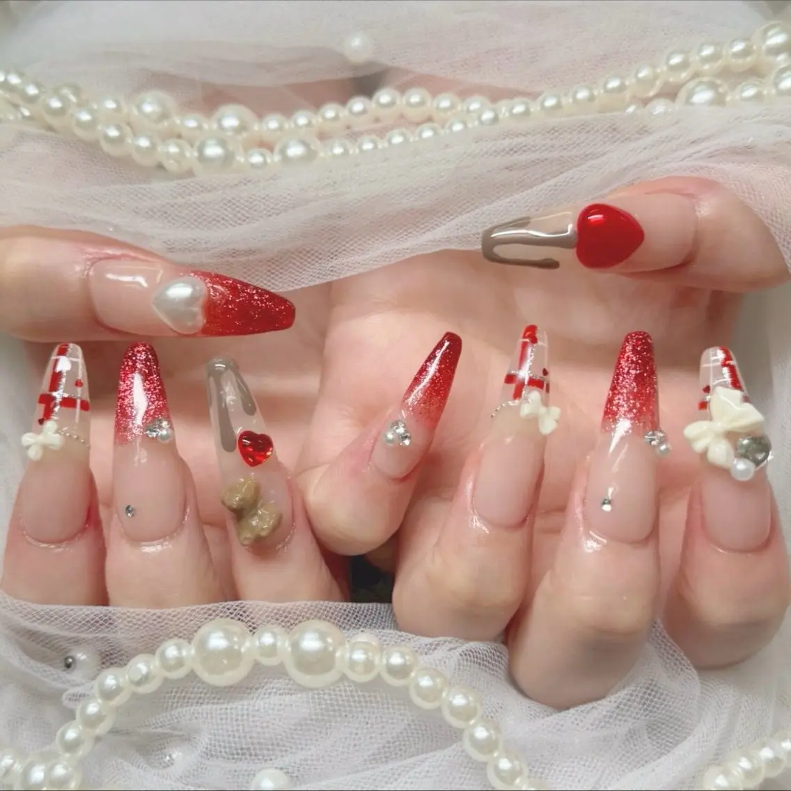ネイル リボン バレンタイン ハンドネイル Nail lieNのネイルデザイン