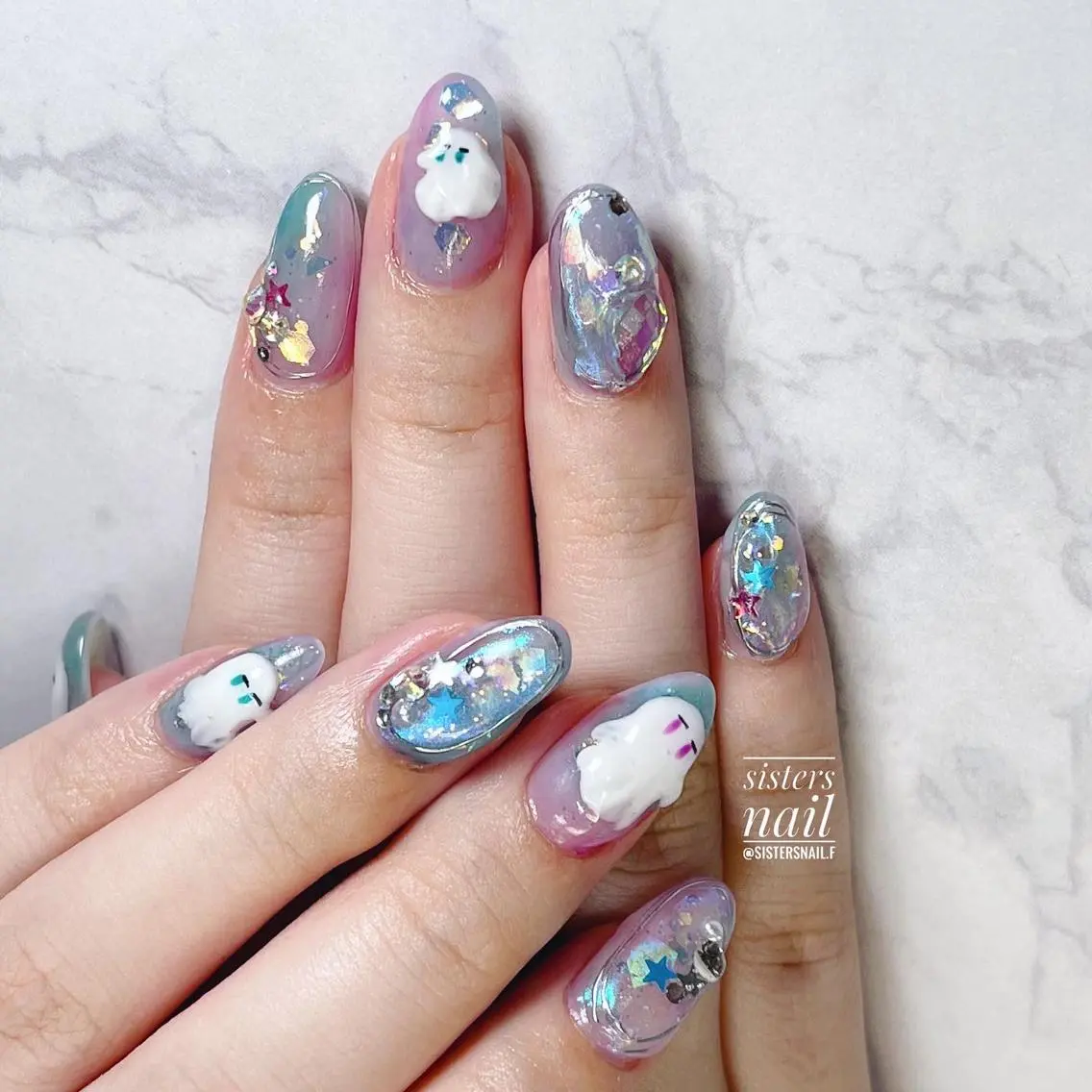ネイル アートネイル オーロラネイル クリアネイル ジェルネイル 氷ネイル・うるうるネイル sisters nail.fのネイルデザイン