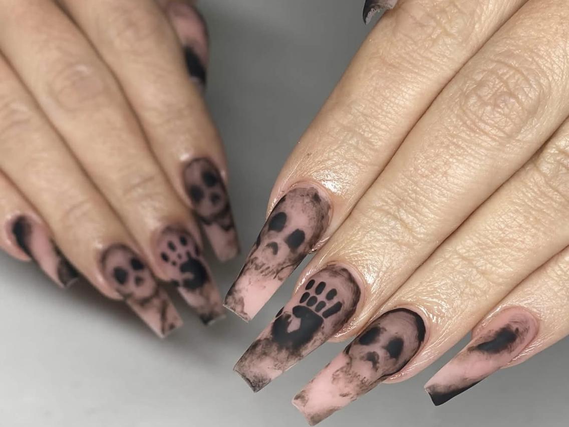 ネイル ブルー ブラウン ドット 長さ出し フットネイル ハンドネイル YUNA Belle Nail 池袋のネイルデザイン