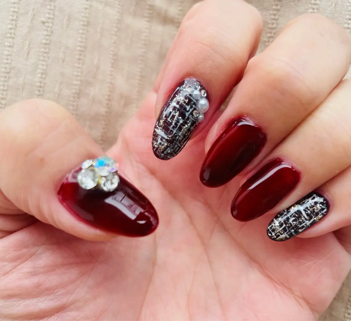 ネイル ボルドー ツイードネイル koto nailsのネイルデザイン