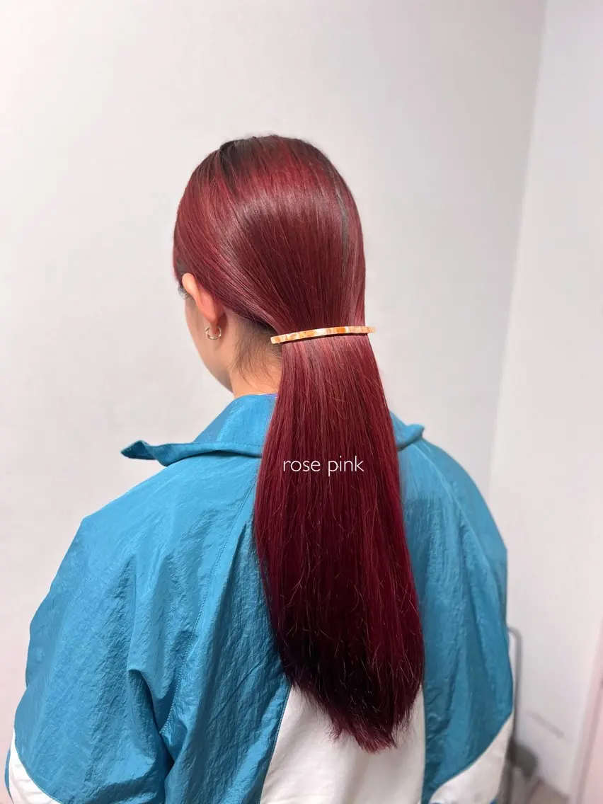 ロング カラー ブリーチ ダブルカラー ブリーチなしカラー ピンクカラー ローズカラー カット ヘアカラー トリートメント 水野 雪 /パーマ/暖色カラーのヘアスタイル
